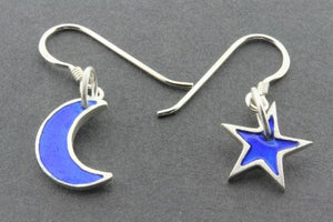 blue star & moon drop earring - hand enamelled - Makers & Providers
