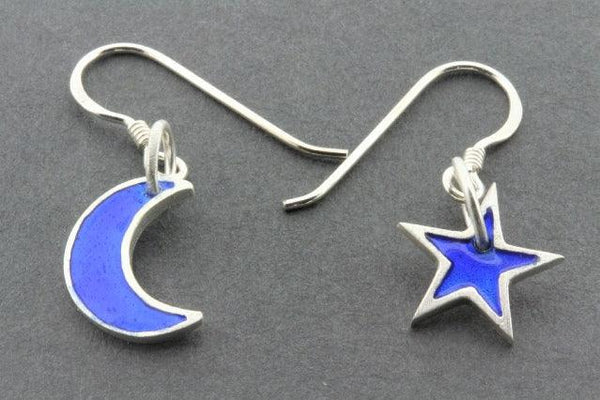 blue star & moon drop earring - hand enamelled - Makers & Providers