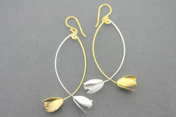 Double blossom drop earring - silver & gold