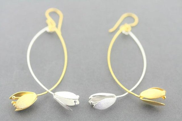 Double blossom drop earring - silver & gold