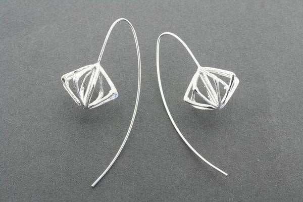 Multi diamond long hook earring - sterling silver
