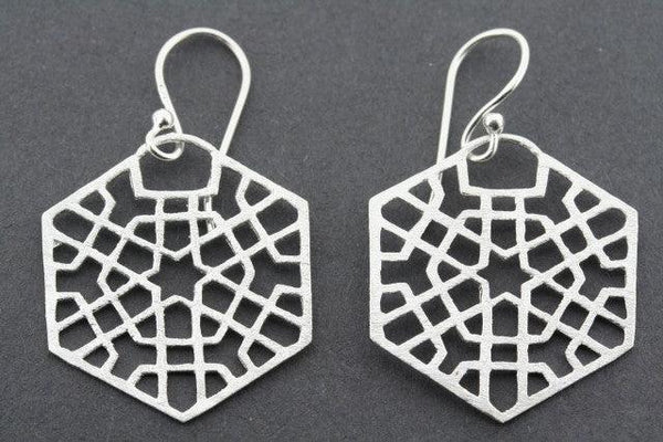 geometric hexagon patterned  earring - sterling silver