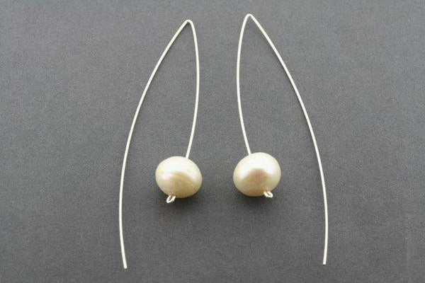 pearl long drop earring - sterling silver