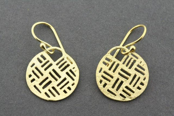 textured lattice circle disc earring - gold plated - Makers & Providers