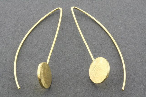 long drop scratched disc earring - gold plated