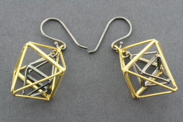 2 x double pyramid earring - gold plated & oxidized - Makers & Providers