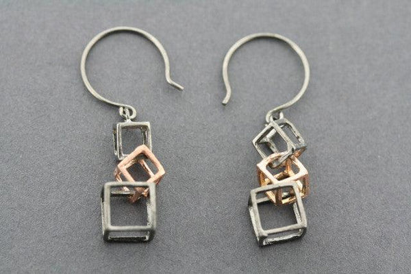 3 x cube earring - rose gold plated & oxidized - Makers & Providers