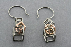 3 x cube earring - rose gold plated & oxidized - Makers & Providers