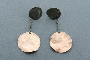 oxidized & rose gold plated disc & chain earring - Makers & Providers
