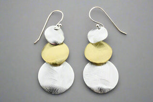 gold plated & silver 3 circle drop earring - Makers & Providers