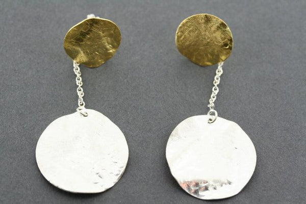 silver & gold plated disc & chain earring - Makers & Providers