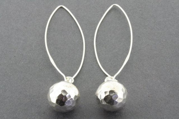 Hammered ball long drop earring - pure silver