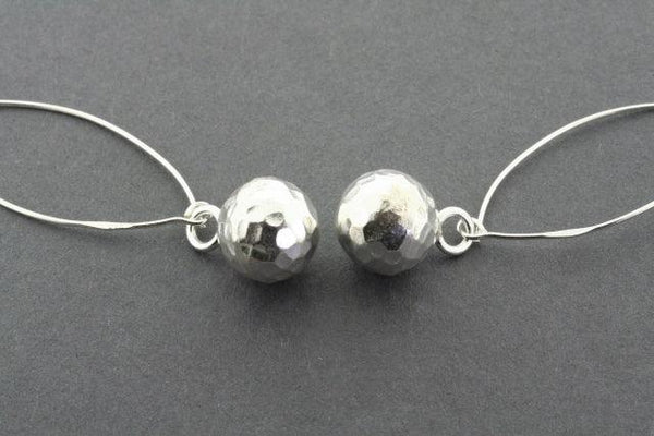Hammered ball long drop earring - pure silver