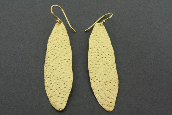 battered olive leaf earring - gold plated - Makers & Providers