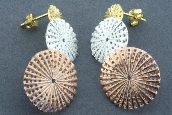 3 drop urchin earring - gold & rose gold plated - Makers & Providers