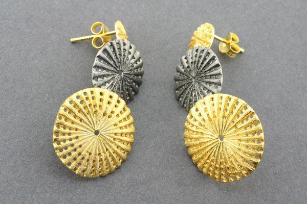 3 drop urchin earring - gold plated & oxidized - Makers & Providers