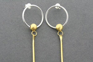 circle with swivel bead & long drop earring - 22Kt gold on silver - Makers & Providers