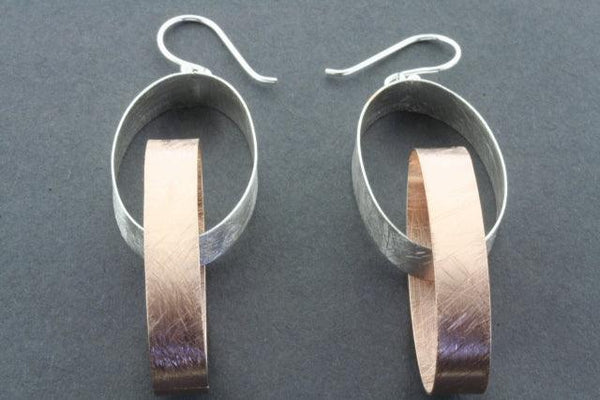 double oval ribbon earring - rose gold plated