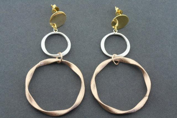 2 folded circle drop earring - rose gold & gold plated - Makers & Providers