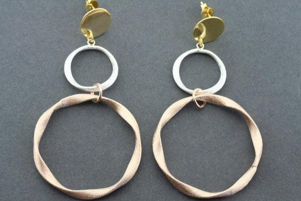 2 folded circle drop earring - rose gold & gold plated