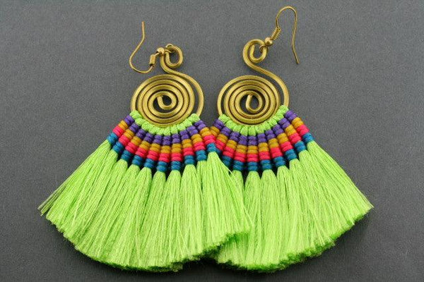silk tassle earring - lime