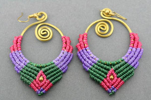 teardrop crochet earring - green/purple - Makers & Providers