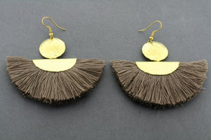 battered brass circle & half moon tassel earring - coffee - Makers & Providers