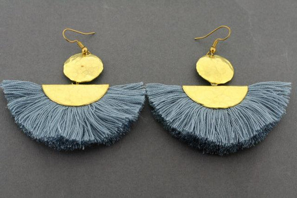 battered brass circle & half moon tassel earring - grey - Makers & Providers