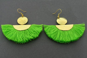 battered brass circle & half moon tassel earring - lime - Makers & Providers