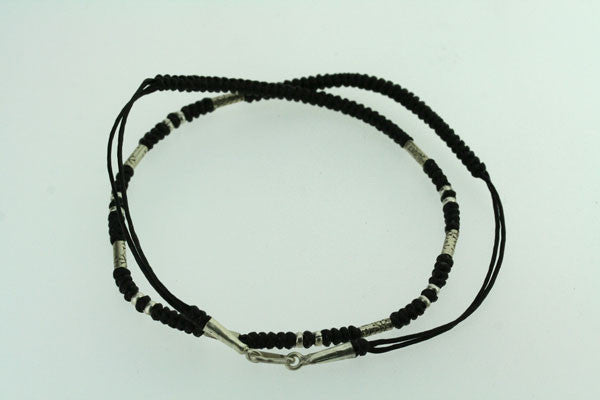 black thread & silver bead necklace