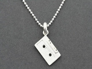 Tape cassette pendant on 45 cm ball chain - sterling silver - Makers & Providers