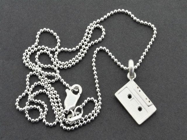 Tape cassette  pendant on 45 cm ball chain - sterling silver