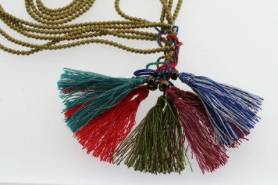 5 strand brass bead & tassle necklace - Makers & Providers