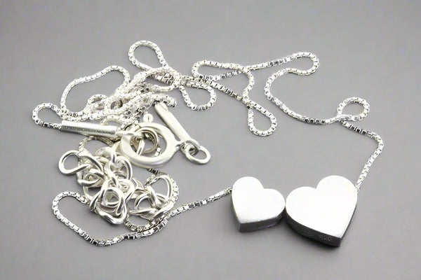 Double heart necklace - sterling silver