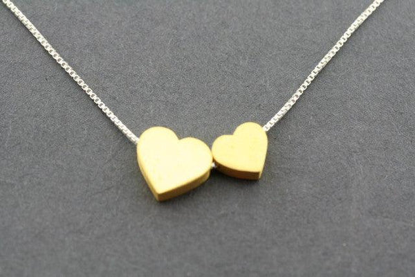 Double heart necklace - sterling silver with a 22 Kt gold finish - Makers & Providers