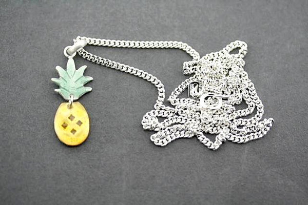 2 piece pineapple pendant - enamel on 45 cm link chain - Makers & Providers