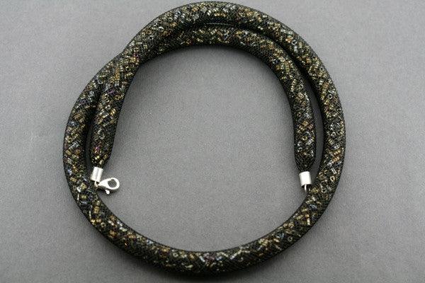 tubular bead filled necklace - black / gold - Makers & Providers
