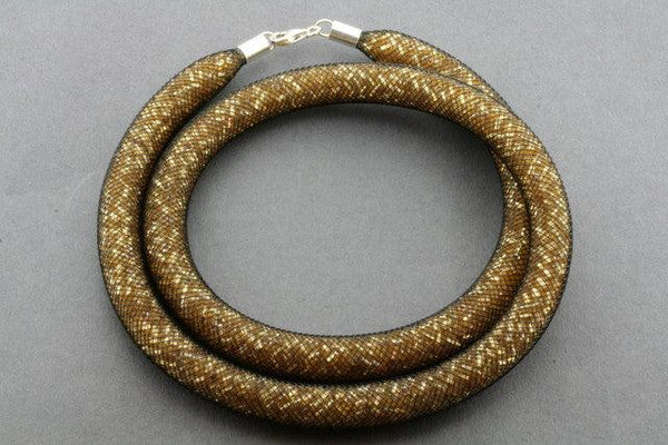 tubular bead filled necklace - gold