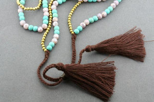 2 strand brass & turquoise tassle necklace - Makers & Providers