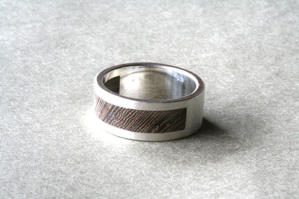 wood band ring - sterling silver - Makers & Providers