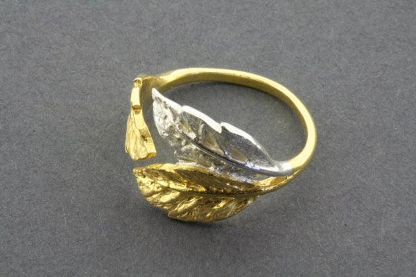 3 leaf ring - silver & gold plated - adjustable - Makers & Providers