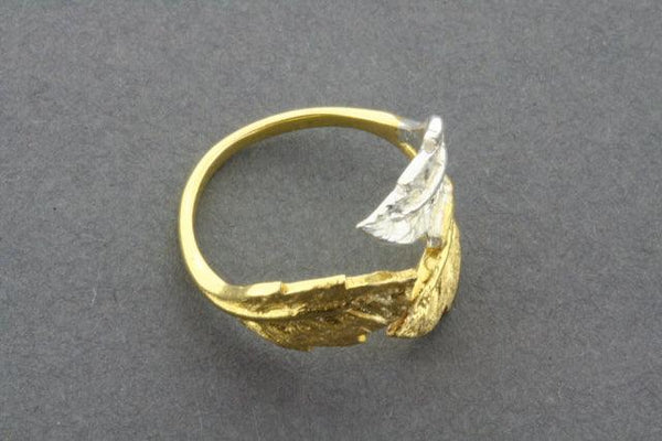 3 leaf ring - silver & gold plated - adjustable - Makers & Providers