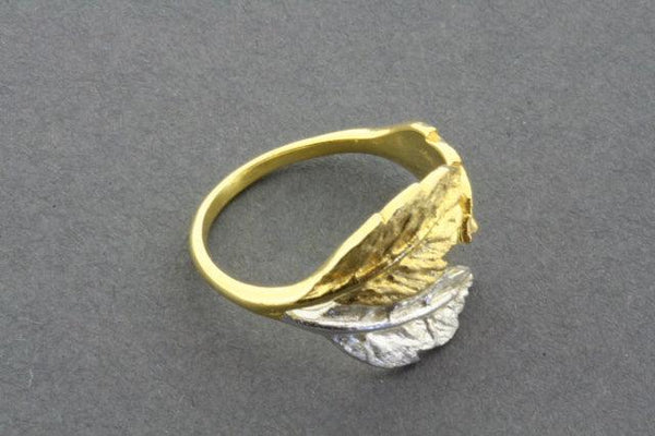 3 leaf ring - silver & gold plated - adjustable - Makers & Providers