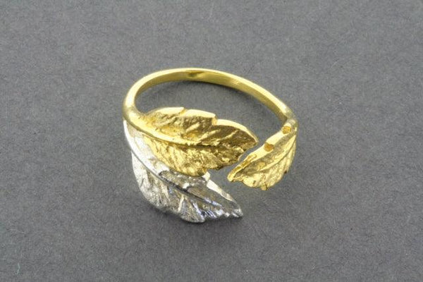 3 leaf ring - silver & gold plated - adjustable - Makers & Providers