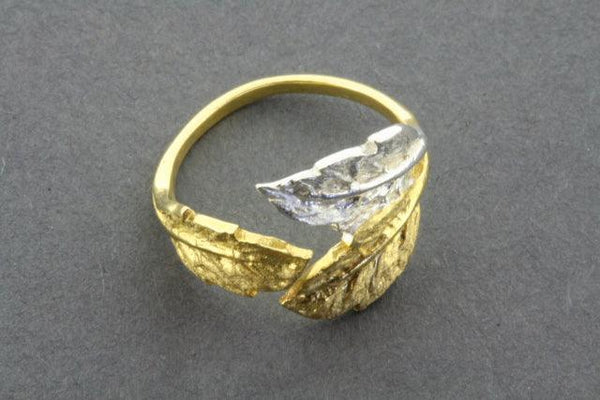 3 leaf ring - silver & gold plated - adjustable - Makers & Providers