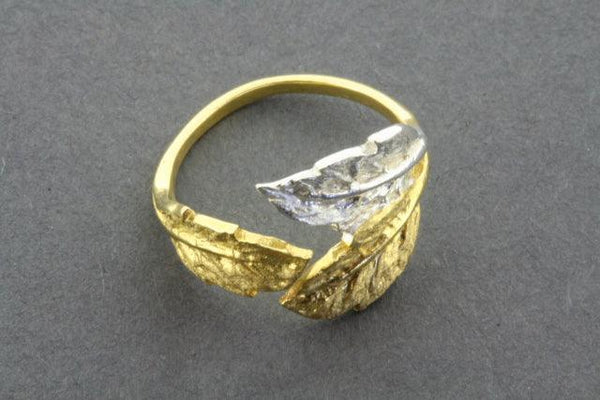 3 leaf ring - silver & gold plated - adjustable