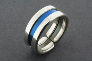 Line titanium/silver ring - blue - sterling silver & titanium - Makers & Providers