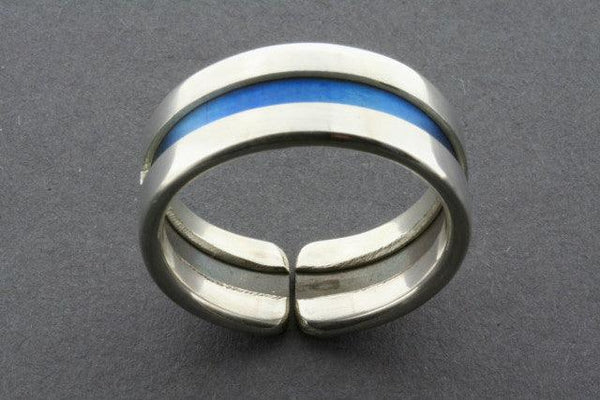 Line titanium/silver ring - blue - sterling silver & titanium - Makers & Providers