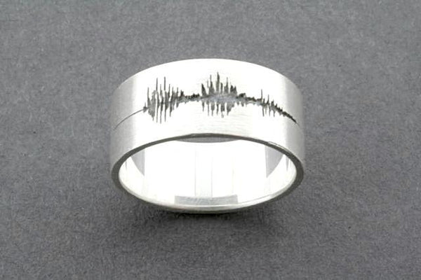 sterling silver ring with "I love you" voice-note etching